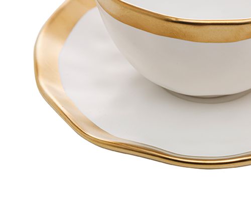 Xícara De Chá E Pires Porcelana Branco E Dourado Dubai 200ml Wolff