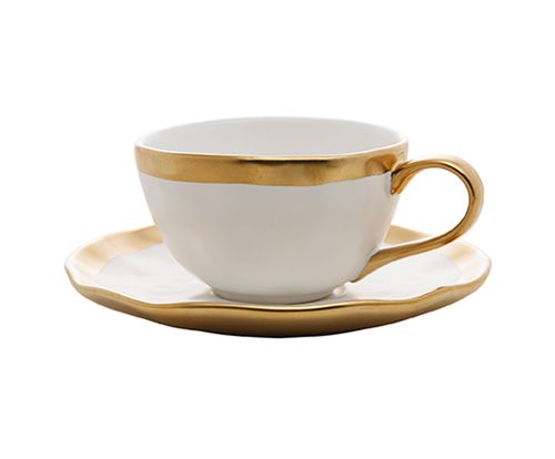 Bule Chá em Porcelana Dubai Branco com Dourado 1L Wolff - Casa